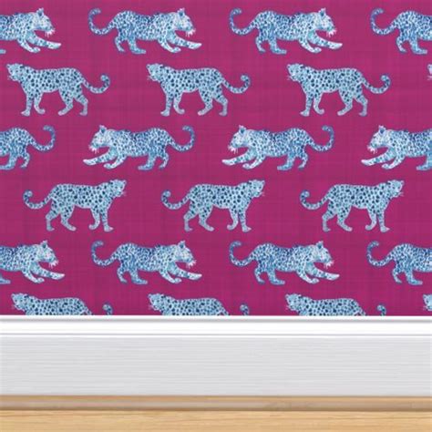Leopard Parade Blue On Magenta Self Adhesive Wallpaper Wallpaper