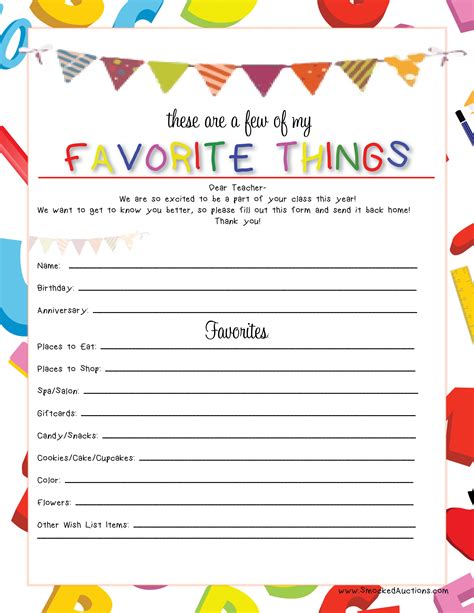 Teachers Favorite Things Printable Teacher Favorite Things Getting