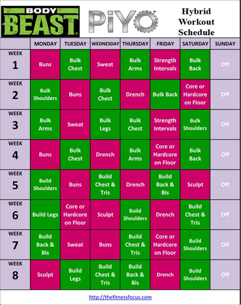 Piyo Hybrid Workout Schedules And Calendar Downloads