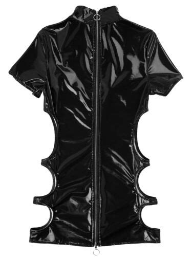 womens wet look patent leather party dresses cut out bodycon mini dress clubwear ebay