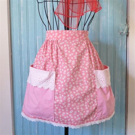 This Homemade Vintage Half Apron Embodies Sweetness With Its Pink Floral Print Two Big Pink