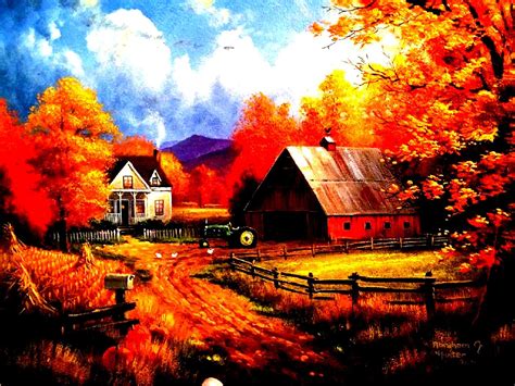 Wallpaper 1600x1200 Px Artwork Autumn Fall Farm Forest House