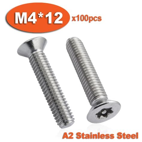100pcs Din7991 M4 X 12 A2 Stainless Steel Torx Flat Countersunk Head