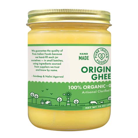 Pure Indian Foods Organic Grassfed Original Ghee 14 Oz Pasture Raised