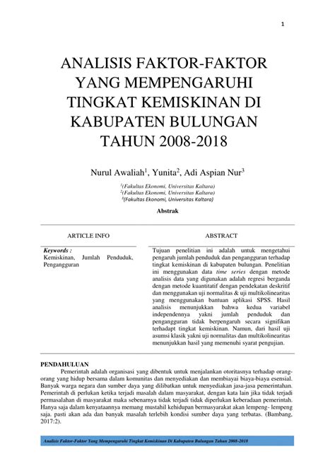 PDF ANALISIS FAKTOR FAKTOR YANG MEMPENGARUHI TINGKAT KEMISKINAN DI