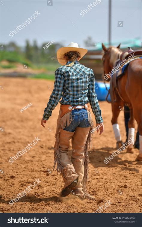 Rider Hat Jeans Cowboy Chaps Accompanies Stock Photo 1094149370