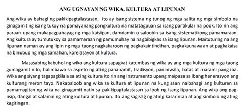 Solved Ang Ugnayan Ng Wika Kultura At Lipunan Lumikha O Sumulat Ng My
