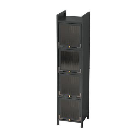 Modern Four Tier Glass Door Cabinet With Featuring Five Tier Storage