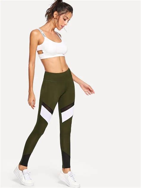 Contrast Mesh Striped Skinny Leggings Gagodeal Skinny Legging