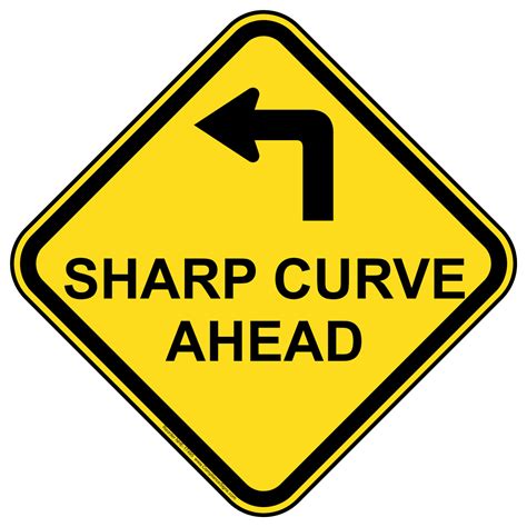 Traffic Control Sign Sharp Curve Ahead With Left Arrow