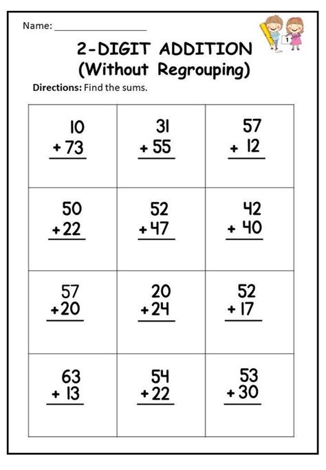 10 Printable Two Digit Addition Worksheets Double Digit Etsy Australia