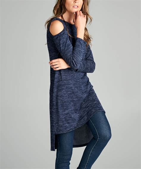Paolino Navy Shoulder Cold Shoulder Hi Low Tunic Best Price And