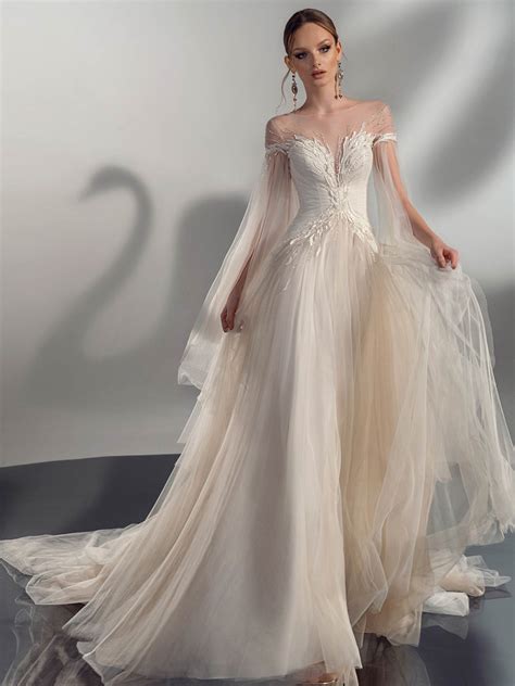 A Line Wedding Dress With Cape Sleeves