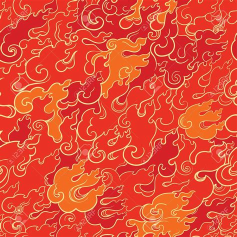 Abstract Seamless Vector Pattern With Red Fire Asian Style Template