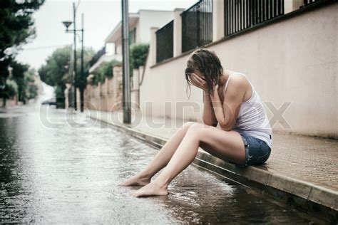 Sad Woman Crying On The Street Stock Image Colourbox
