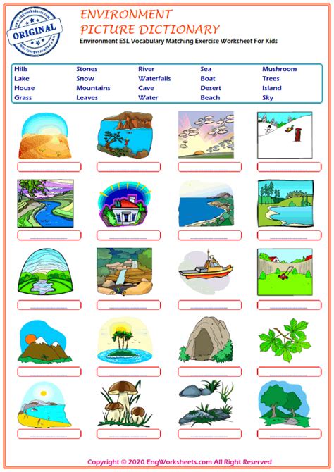 Environment Esl Printable Picture Dictionary Worksheet For Kids Image