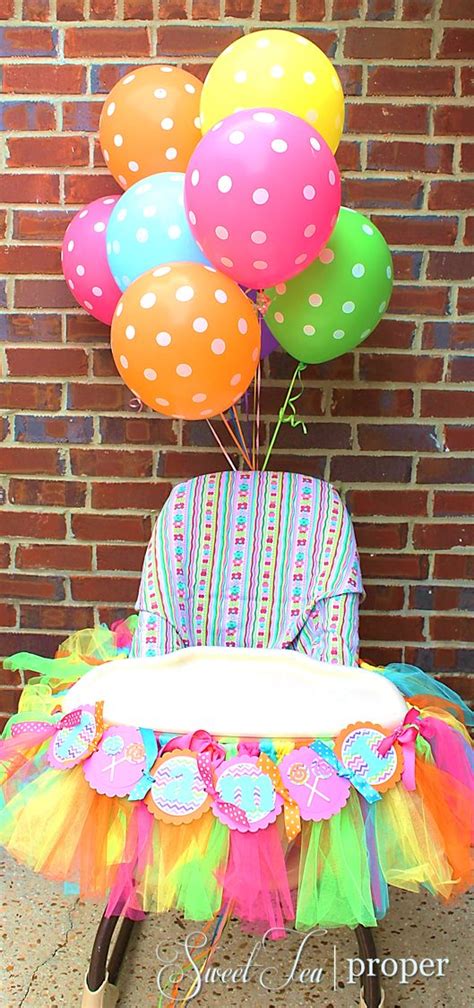 High chair decoration for nathan's little red wagon party. Candy Themed Birthday Party Ideas | 1st Birthday High ...