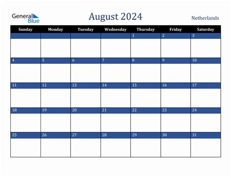 August 2024 Monthly Calendar With Netherlands Holidays
