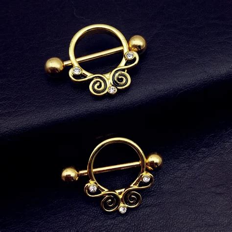 2pcs Stainless Steel Sexy Nipple Rings Jewelry Trendy Vintage Gold Lace Nipple Barbell Piercing