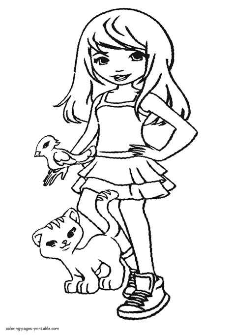 Stephanie with her pet coloring page || COLORING-PAGES-PRINTABLE.COM