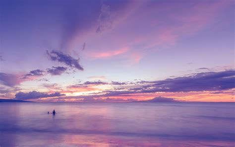 Ocean Clouds Sunset Purple Beach Wallpapers Hd