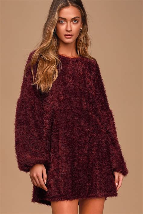 We did not find results for: Burgundy Sweater Dress - Fuzzy Knit Dress - Balloon Sleeve ...