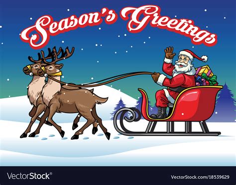 Santa Claus Riding Sleigh Pulled By His Reindeers Vector Image