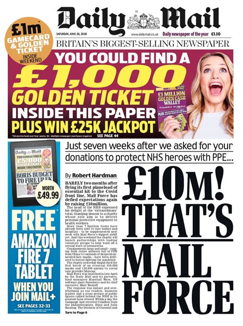 Daily Mail Front Page 20th Of June 2020 Tomorrows Papers Today