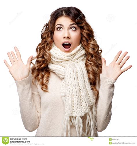 Beautiful Young Woman In Knitted Wool Sweater Smiling Stock Image