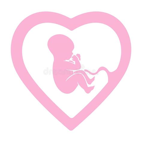 Baby Icon In A Pink Shape O Heart Embryo In A Womb Concept Stock