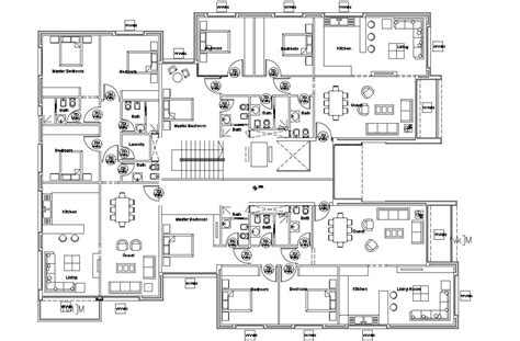 3 Bhk Apartment Planning With Furniture Layout Autocad Drawing Cadbull