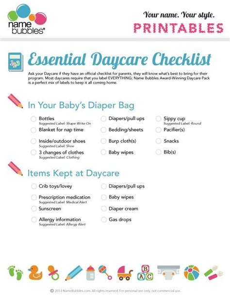 The Essential Daycare Checklist My Daily Bubblemy Daily Bubble