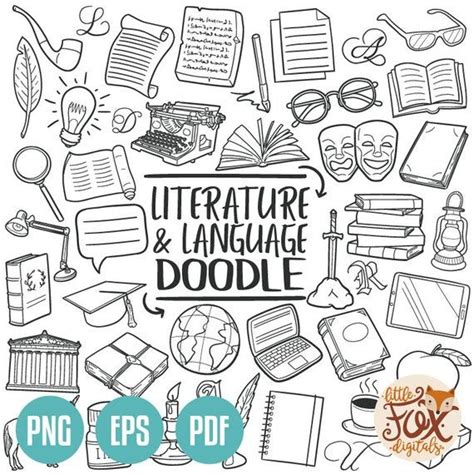 Literature And Language Doodle Vector Icons Subject School Etsy