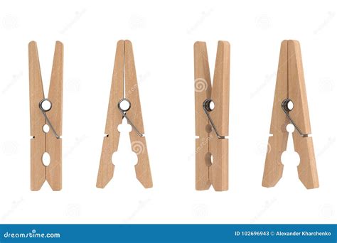 Set Of Brown Wooden Clothespins 3d Rendering Stock Illustration