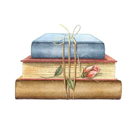 Watercolor Vintage Stack Of Books With Rose Stock Illustration