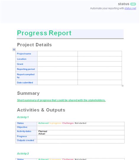 15 Free Project Progress Report Templates Free Word T
