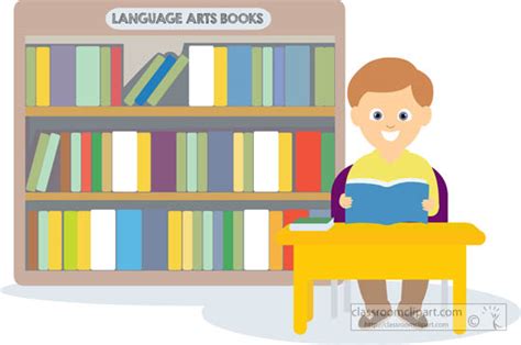 Language Arts Clipart Student Sitting At Desk In Library With