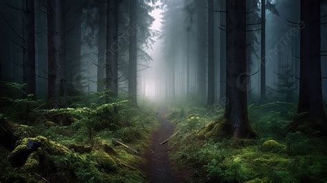 어두운 나무와 안개와 녹색이 있는 어두운 숲길 멋진 숲 그림 배경 일러스트 및 사진 무료 다운로드 Pngtree