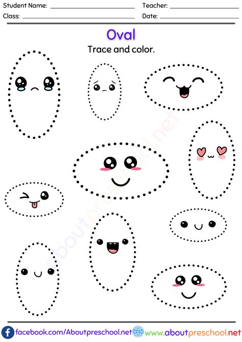 Free Shapes Trace And Color Worksheet Oval About Preschool