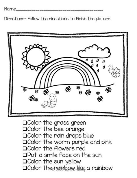 Following Directions Activity For First Grade