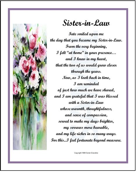 Sentimental Sister In Law Poem Is The Perfect Christmas Or 40th 50th