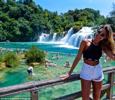 laura dundovic flaunts her physique in a black bikini on instagram in croatia daily mail online