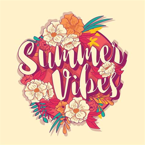 Summer Vibes Typography Banner In Tropical Flower Frame 694333 Vector