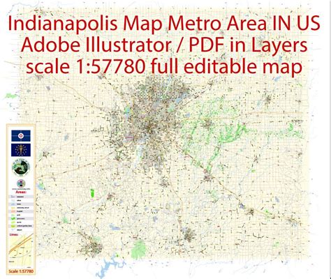 Indianapolis Indiana Us Map Metro Area Large Exact City Plan Scale 1