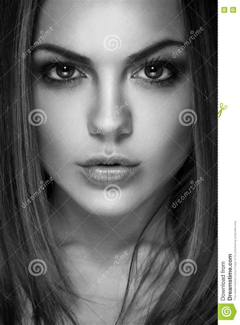 Portrait Of A Young Beautiful Brunette Girl Black And