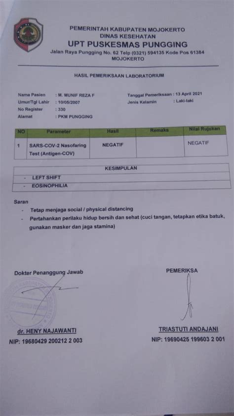 Contoh Surat Hasil Swab Antigen Negatif Kumpulan Contoh Surat