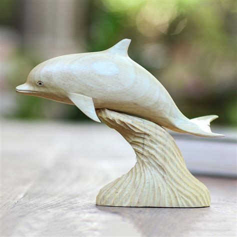 Jumping Dolphin Hand Carved Wood Sculpture Dolphin Beauty Novica