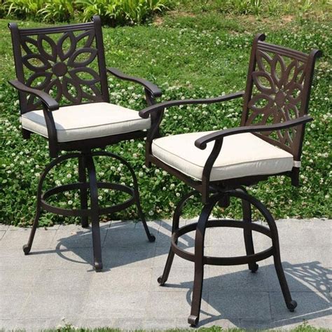 Phi Villa Set Of 2 Brown Metal Frame Swivel Bar Stool Chairs With
