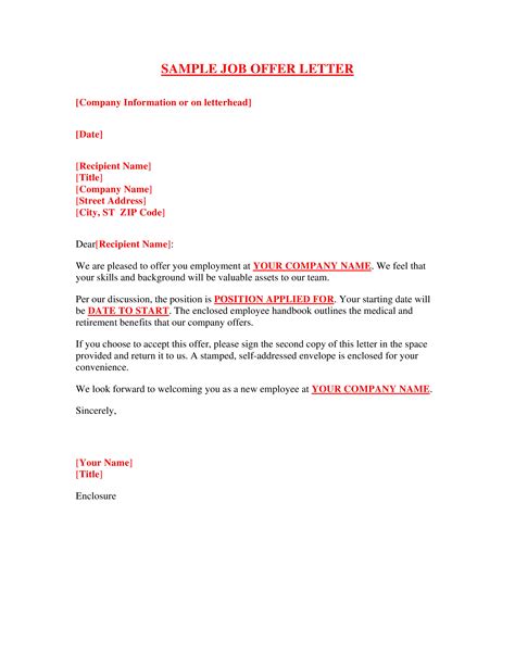 Sample Employment Offer Letter Format Templates At