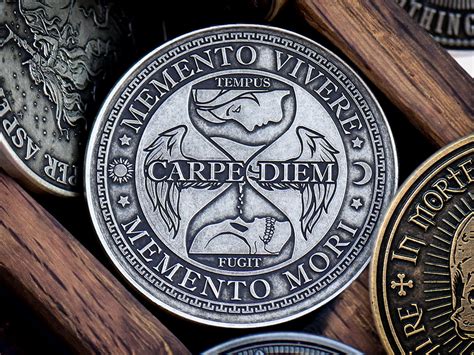 Carpe Diem Memento Mori Coin Medallion Latin Daily Stoic Reminder T Skull Everyday Carry